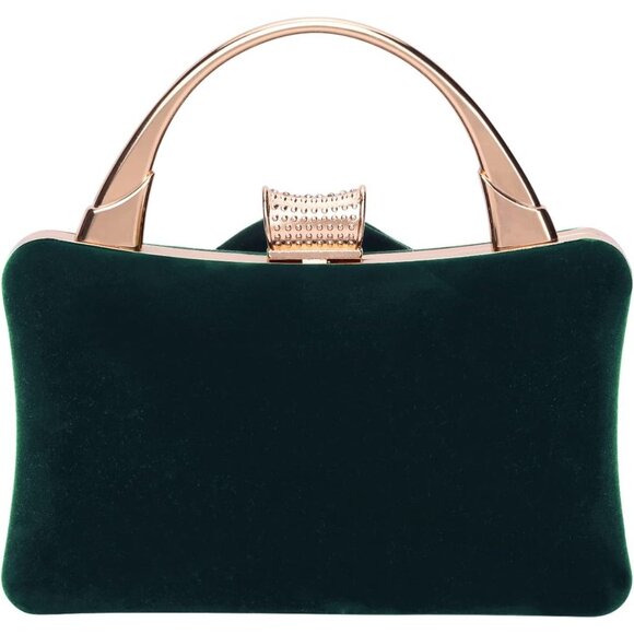 ⚡Women's Velvet Green Crystal Flower Closure Rhinestone Embellished Clutch Bag - Picture 5 of 6